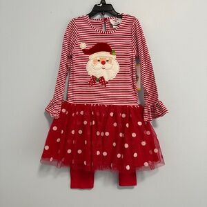 Counting Daisies Girls Christmas‎ Dress and Leggings Set Santa Red Size 6